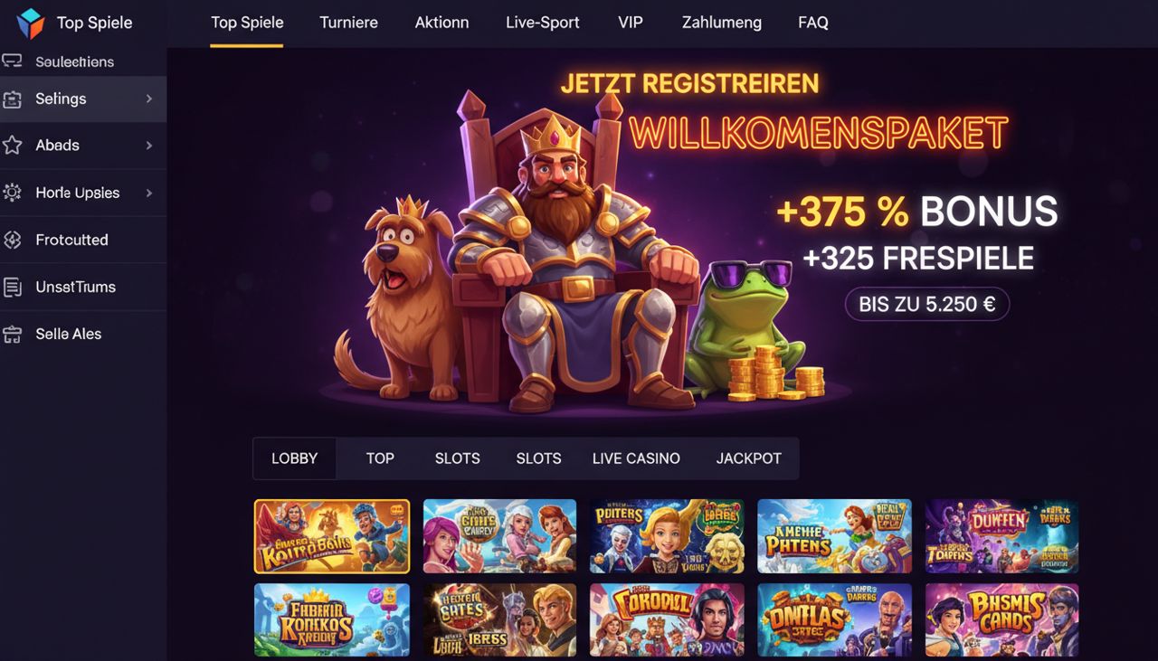 Lobby von Dazard mit Spielkategorien und Willkommensangebot
